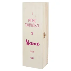 Verpackung für Taufkerzen - Holzbox mit Name und Datum in drei Farben zur Auswahl