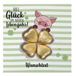 Viel Glück - Geburtstagskarte mit Schoko-Kleeblatt und Ihrem Wunschnamen