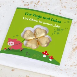 Viel Glück - Karte mit Lindt Schokoladen-Kleeblatt und Wunschtext