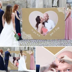 Vintage Herzbanner zum Ausschneiden für das Brautpaar mit Ihrem Foto