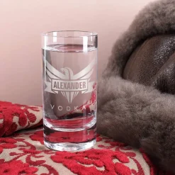 Vodka Smirnoff mit graviertem Vodkaglas in bedruckter Geschenkbox mit Glückwunschtext