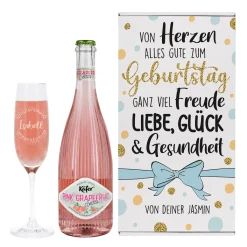 Von Herzen alles Gute - Geschenkset zum Geburtstag mit Sektglas und Secco