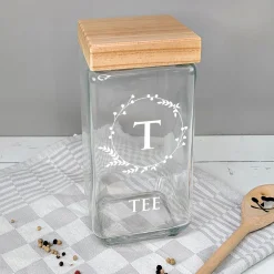 Vorratsdose mit Bambusdeckel personalisiert mit Initiale und Wunschtext | Keksdose
