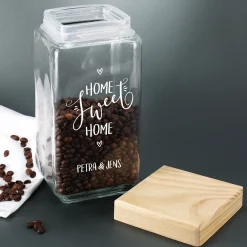 Vorratsglas Home Sweet Home mit Bambusdeckel | Einzugsgeschenk mit Namen personalisiert