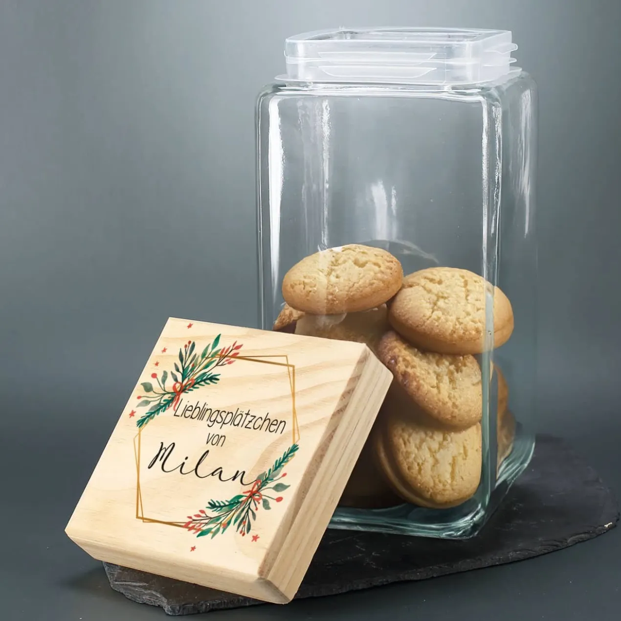 Vorratsglas in 4 Größen mit Name, Wunschtext und weihnachtlichen Aufdruck