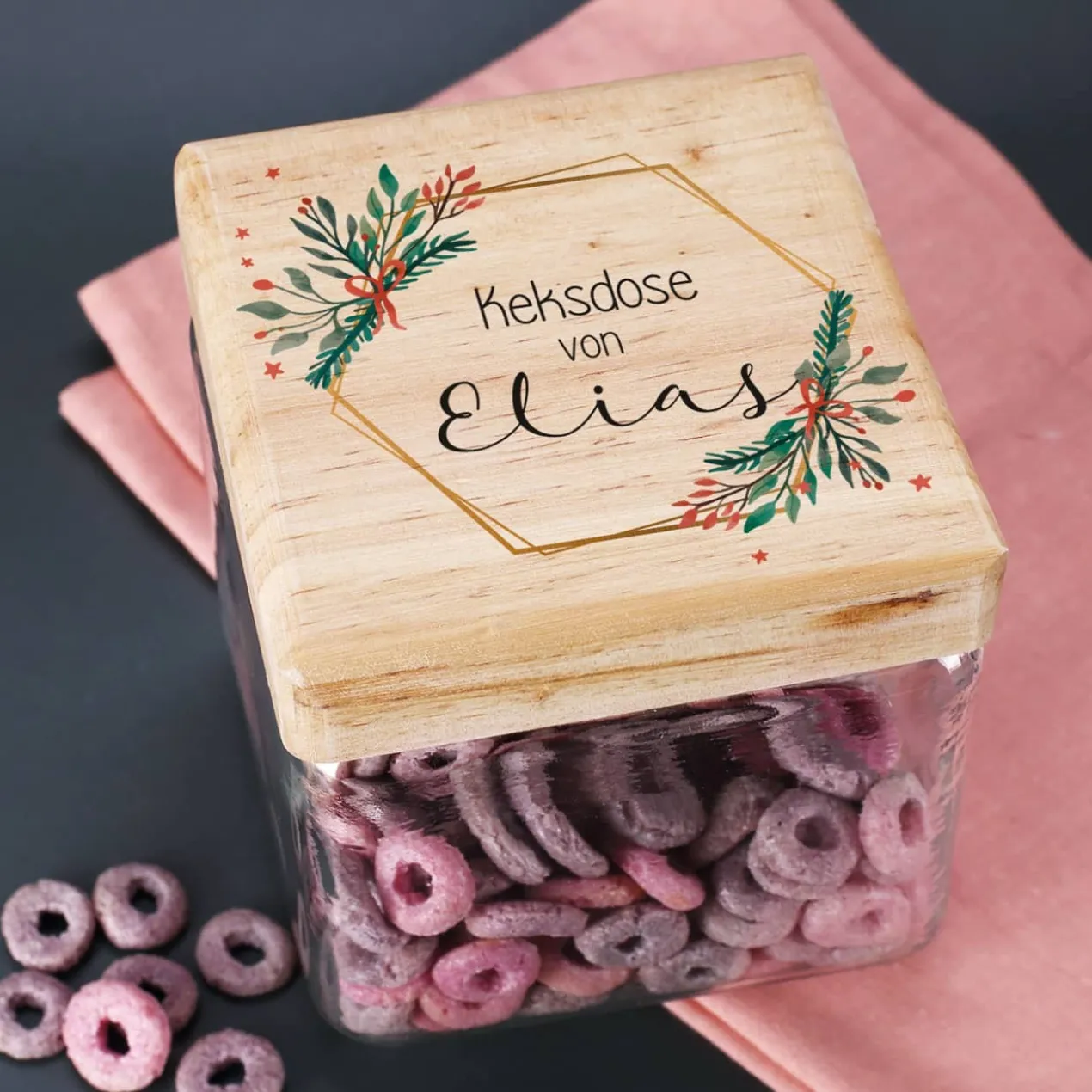 Vorratsglas in 4 Größen mit Name, Wunschtext und weihnachtlichen Aufdruck