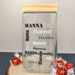 Vorratsglas mit Bambusdeckel & Name personalisiert als Geldgeschenk | Keksdose für Naschkatzen