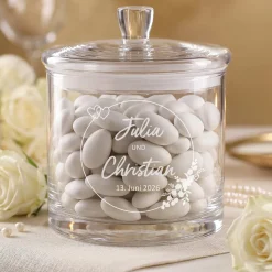 Vorratsglas mit Gravur zur Hochzeit | Personalisiertes Hochzeitsgeschenk Glasdose mit Deckel