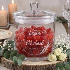 Vorratsglas mit Gravur zur Hochzeit | Personalisiertes Hochzeitsgeschenk Glasdose mit Deckel
