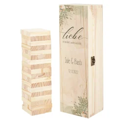 Wackelturm als Gästebuch zur Hochzeit mit persönlicher Holzbox