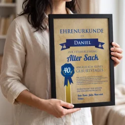 Wandbild mit Urkunde zum Geburtstag Alter Sack
