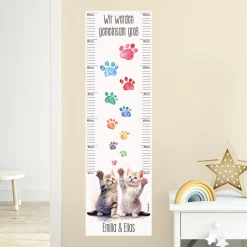 Wandtattoo Messlatte Katzen-Zwillinge mit Namensaufdruck für Geschwister