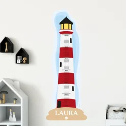 Wandtattoo Messlatte Leuchtturm mit Namensaufdruck für Kinderzimmer
