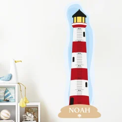Wandtattoo Messlatte Leuchtturm mit Namensaufdruck für Kinderzimmer