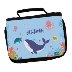 Waschtasche für Kinder mit Meeresmotiv und Name personalisiert | Kulturbeutel für Jungen und Mädchen