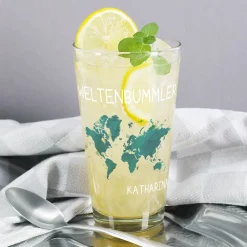 Wasserglas für Weltenbummler mit Namen