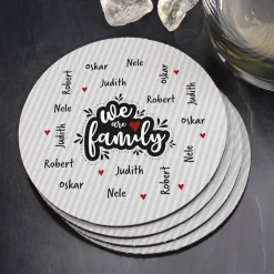 We are family - Untersetzer mit vier Namen (4er Set)