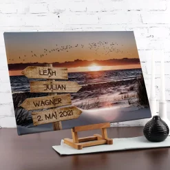 Wegweiser am Strand - Leinwand mit 4 Namen