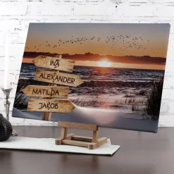 Wegweiser am Strand - Leinwand mit 4 Namen