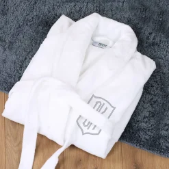 Weicher Bademantel mit Initialen bestickt in Silber oder Gold, Unisex Gr. S-XXL