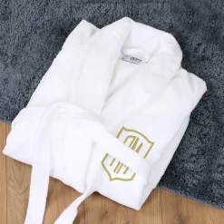 Weicher Bademantel mit Initialen bestickt in Silber oder Gold, Unisex Gr. S-XXL