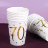 10 weiße Pappbecher mit Gold-Metallic zum 70. Geburtstag