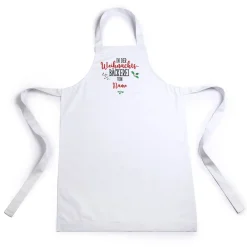 Weiße Schürze - in der Weihnachtsbäckerei - mit Namensaufdruck