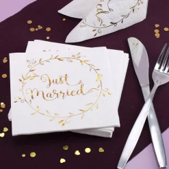 Weiße Servietten in Gold-Metallic - Just Married