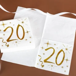 Weiße Servietten zum 20. Geburtstag in Gold-Metallic