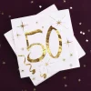 Weiße Servietten zum 50. Geburtstag in Gold-Metallic