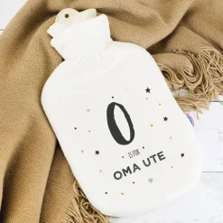 Weiße Wärmflasche mit Name und Initiale bedruckt
