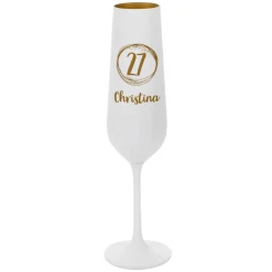 Weiß-Goldenes Sektglas zum Geburtstag mit Name und Alter graviert
