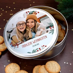Weihnachtliche Geschenkdose mit Ihrem Foto und Text