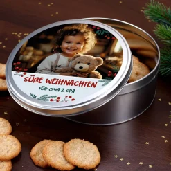 Weihnachtliche Geschenkdose mit Ihrem Foto und Text