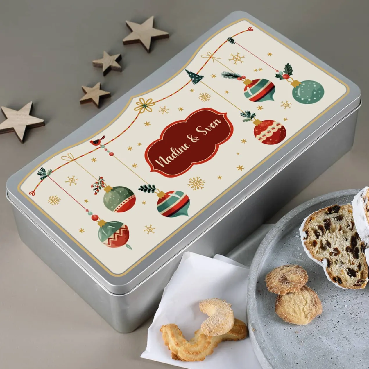 Weihnachtliche Plätzchendose mit Name bedruckt