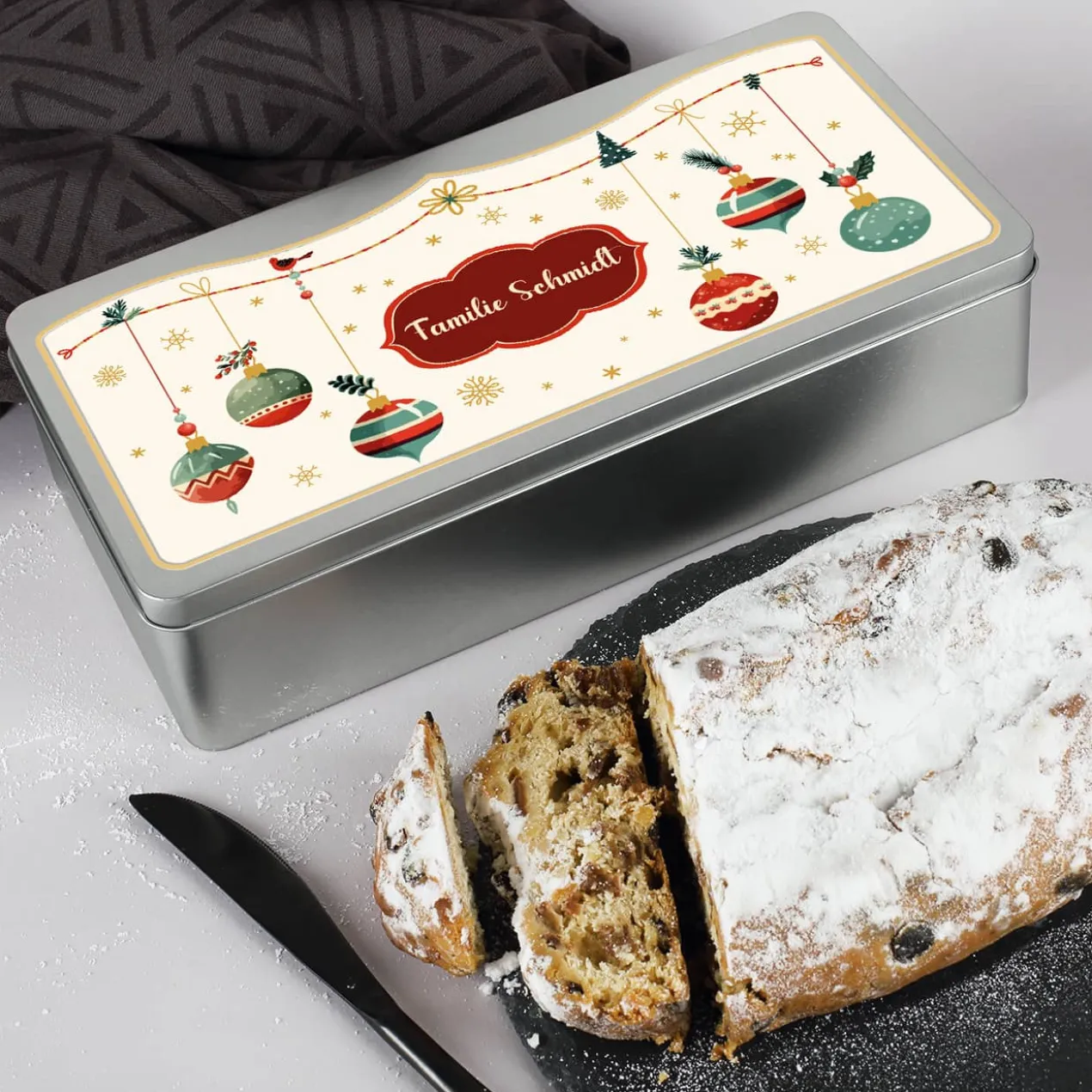 Weihnachtliche Plätzchendose mit Name bedruckt