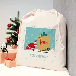 Weihnachtlicher Geschenkesack mit Name und Wunschtext
