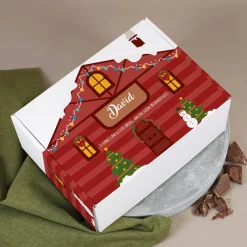 Weihnachtliches Geschenkset mit personalisierbarer Weihnachtshausverpackung, Teekanne Tee, kleinen S