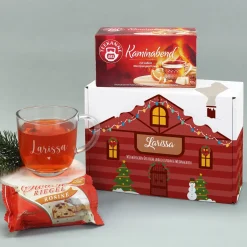 Weihnachtliches Geschenkset mit personalisierbarer Weihnachtshausverpackung, Teekanne Tee, kleinen S