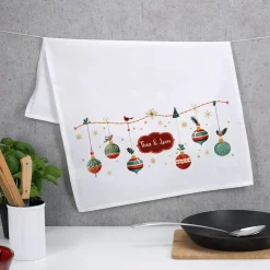 Weihnachtliches Geschirrtuch mit Name bedruckt