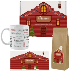 Weihnachtliches Tee Geschenkset mit Weihnachtshäuschen-Motiv mit Name und Wunschtext