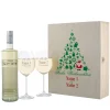 Weihnachtliches Weinset aus 2 gravierten Gläsern und Wein in Holzbox