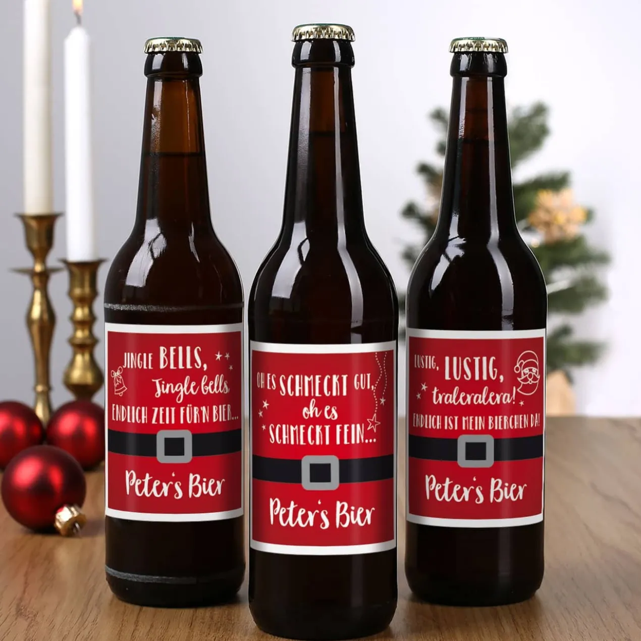 Weihnachts - Bieraufkleber mit Wunschtext, 3er Set
