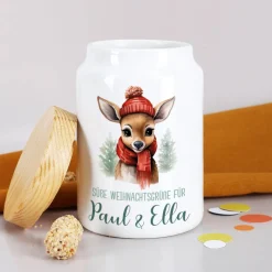 Weihnachts-Dose mit kleinem Rentier, Wunschtext & Name
