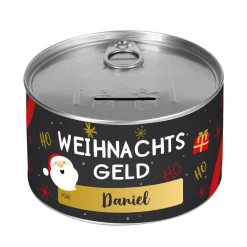 Weihnachtsgeld - Aufreißspardose aus Metall mit Ihrem Wunschnamen