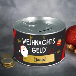 Weihnachtsgeld - Aufreißspardose aus Metall mit Ihrem Wunschnamen
