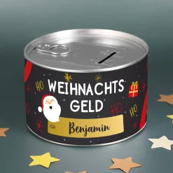 Weihnachtsgeld - Aufreißspardose aus Metall mit Ihrem Wunschnamen