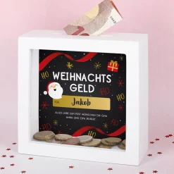 Weihnachtsgeld - Bilderrahmen Spardose mit Name und Wunschtext