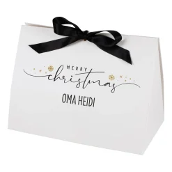 Weihnachts-Geschenktasche personalisiert mit Widmung & Satinband | Edle Geschenkverpackung in 3 Größen