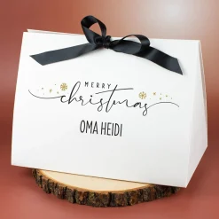 Weihnachts-Geschenktasche personalisiert mit Widmung & Satinband | Edle Geschenkverpackung in 3 Größen